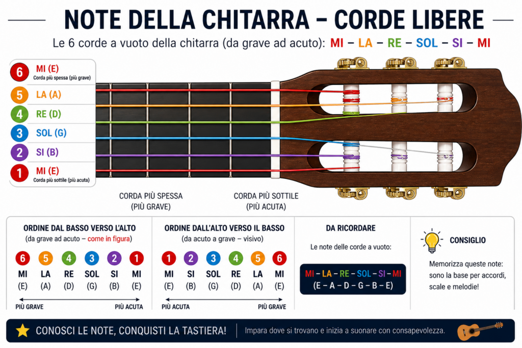note corde chitarra dalla sesta alla prima corda